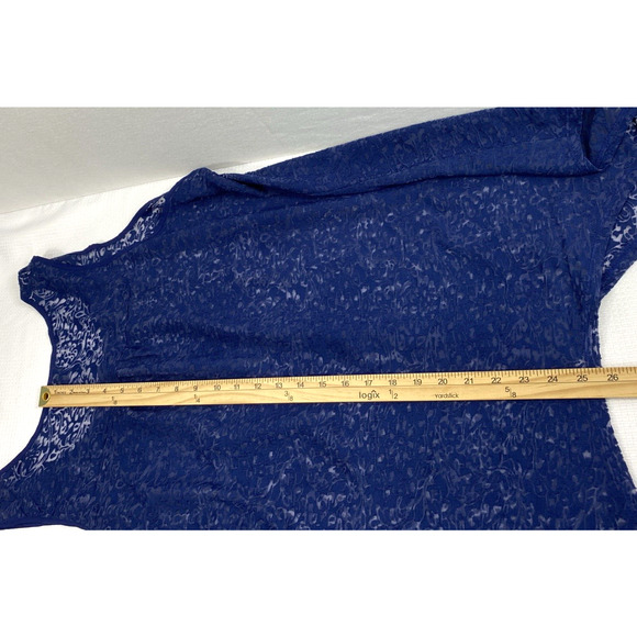 Lee Top Womens Plus Size 1X Blue Sheer Asymmetrical Hem Boho Summer Blouse - Picture 5 of 6